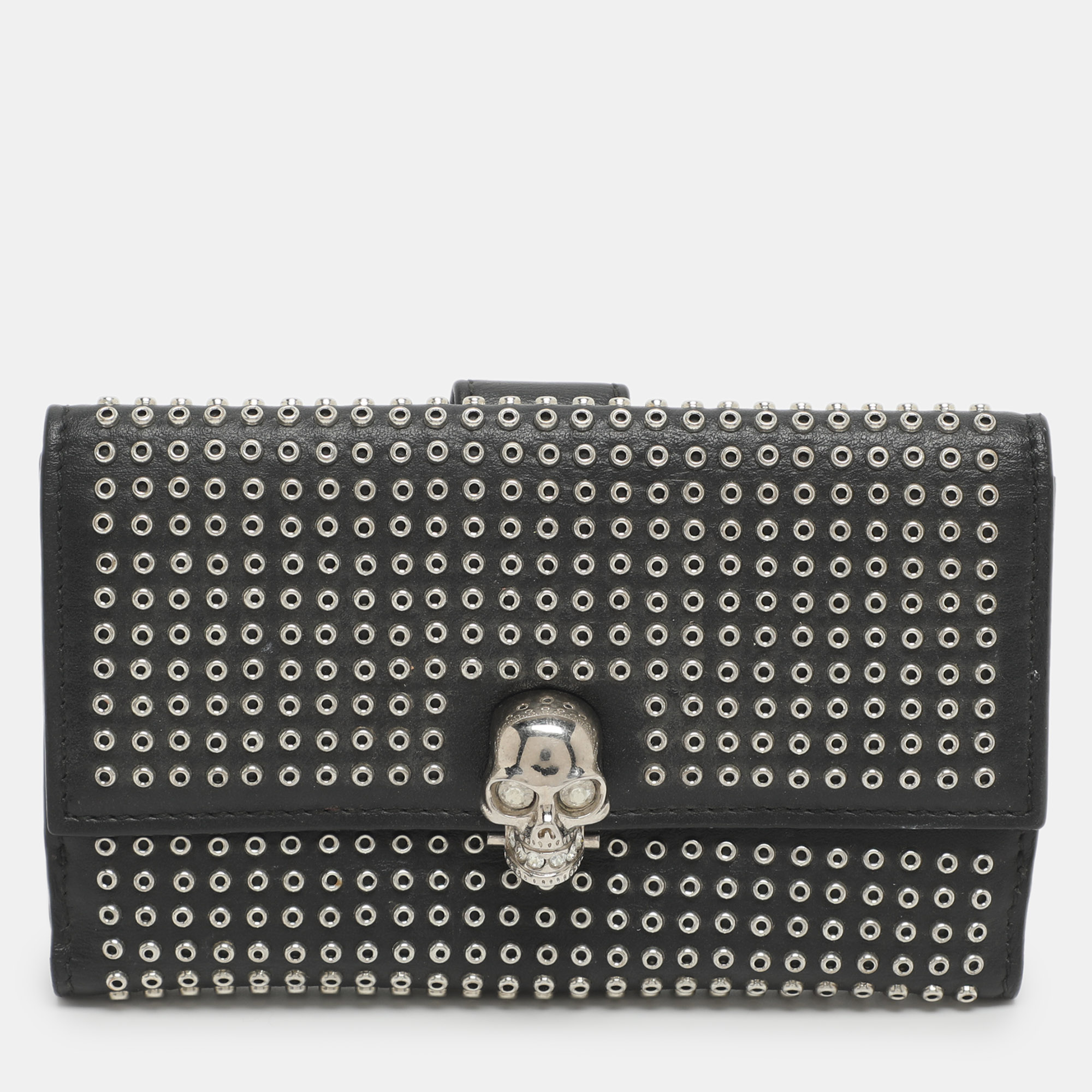 

Alexander McQueen Skull Embellished Black Leather French Wallet