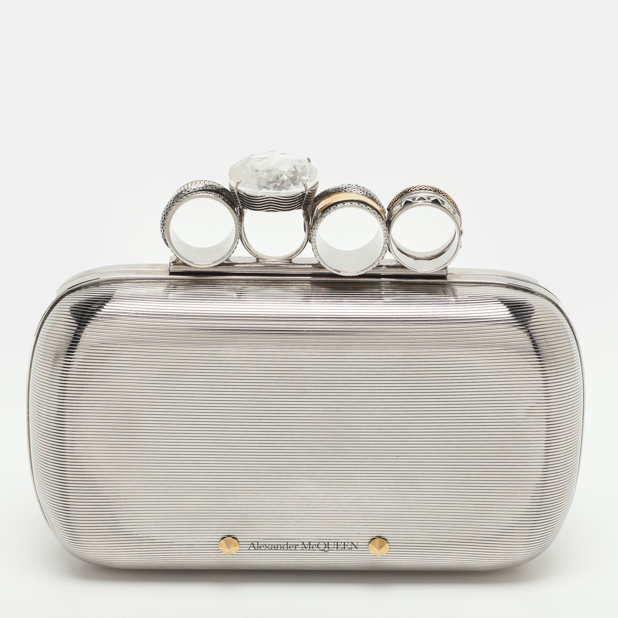 Pre-owned Alexander Mcqueen Knuckle Silver Tone Metal Clutch