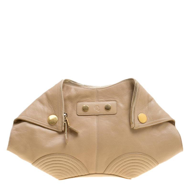 Pre Owned Alexander McQueen Beige Leather Medium Faithful De Manta Clutch