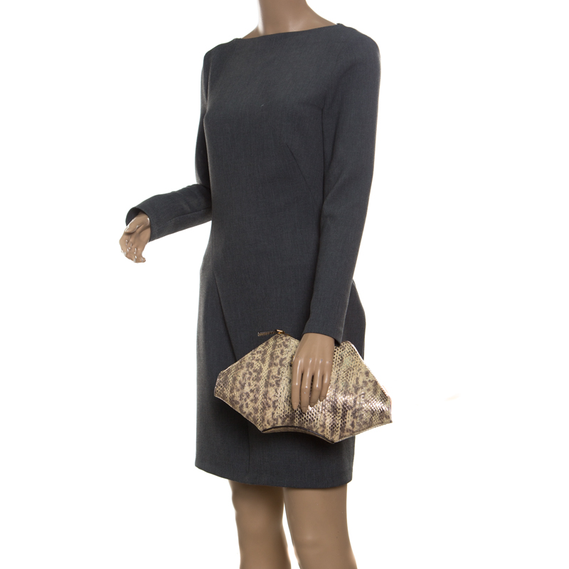 

Alexander McQueen Beige/Gold Python Small De Manta Clutch