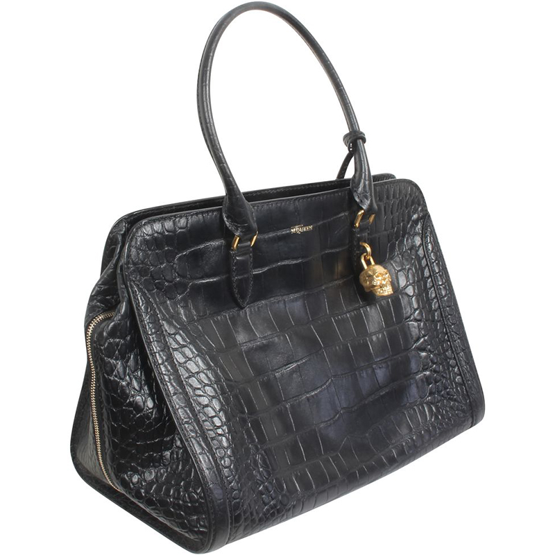

Alexander McQueen Black Croc-Effect Leather Tote Bag