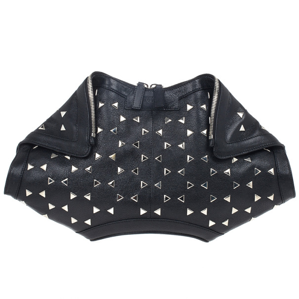 مملوكة مسبقًا Alexander McQueen Black Optical Stud Demanta Clutch