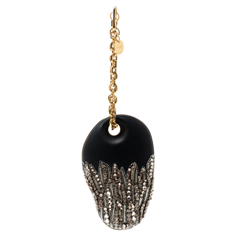 Pre Owned Alexander McQueen Black Embellished Clam Chain Clutch