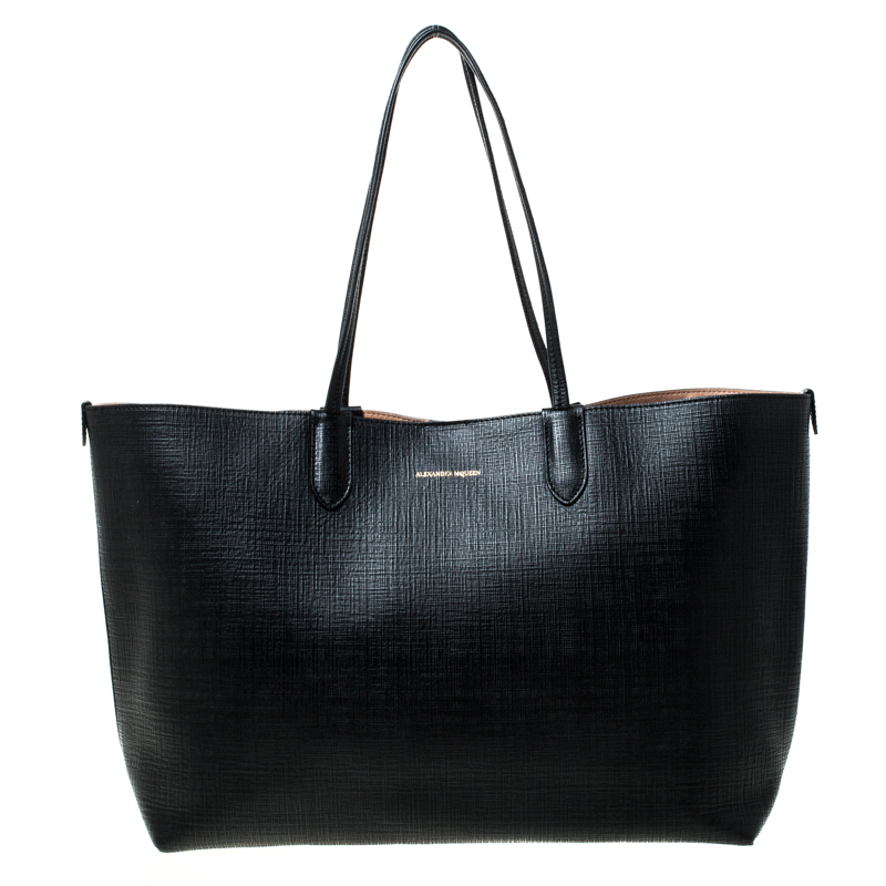 Pre Owned Alexander McQueen Black Leather Large Shopper Tote