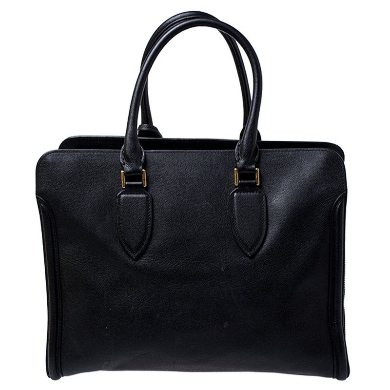 Pre-owned Alexander Mcqueen Black Leather Heroine Open Tote