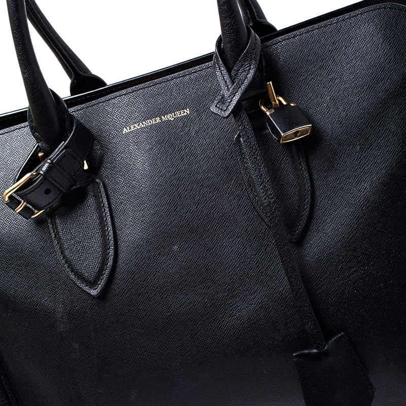 Pre-owned Alexander Mcqueen Black Leather Heroine Open Tote