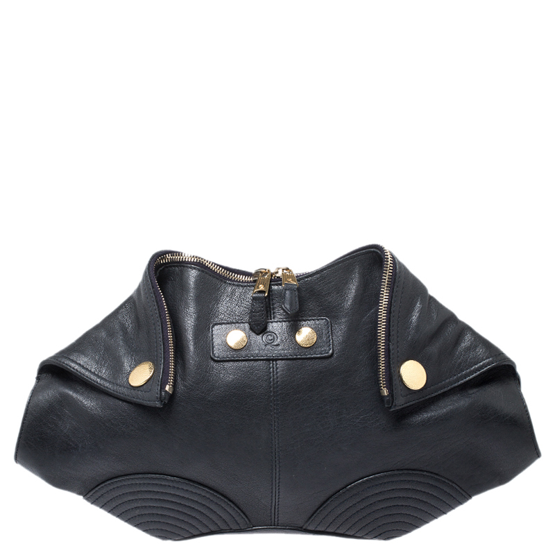 Alexander McQueen Black Leather Medium De Manta Clutch