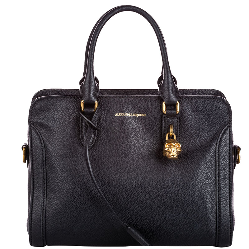 Pre Owned Alexander McQueen Black Leather Skull Padlock Satchel