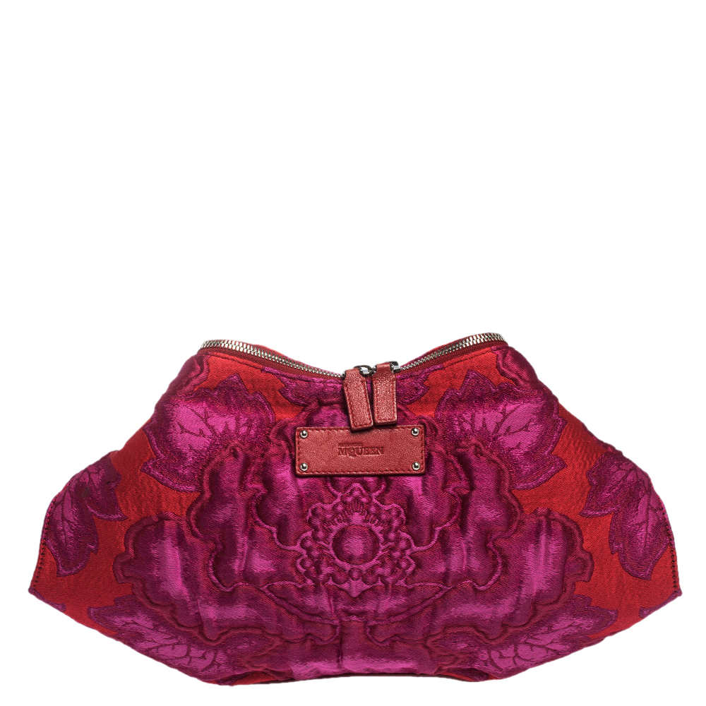 Pre Owned Alexander McQueen Purple/Red Brocade Fabric De Manta Clutch