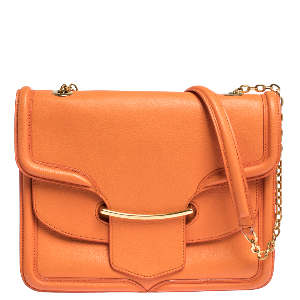 Pre Owned Alexander McQueen Orange Leather Lucite Heroine Shoulder Bag