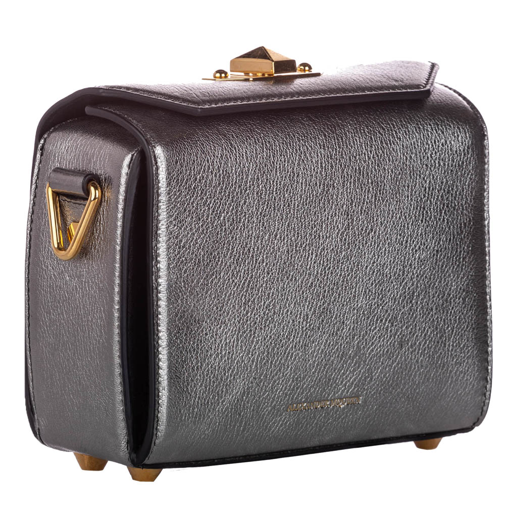 

Alexander McQueen Silver Leather Box 19 Crossbody Bag