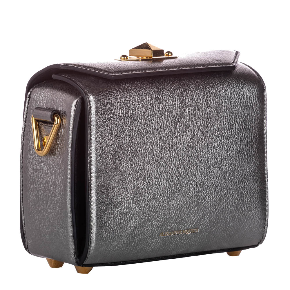 

Alexander McQueen Silver Leather Box 19 Crossbody Bag