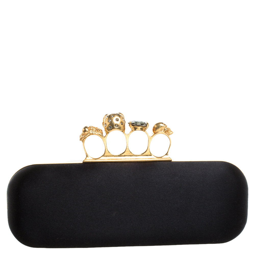 Alexander McQueen Black Satin Skull Knuckle Box Clutch Alexander McQueen |  TLC