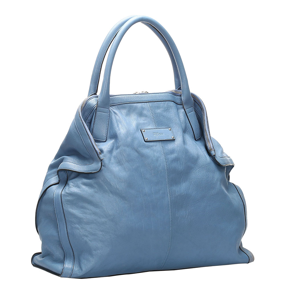 

Alexander McQueen Blue Leather De Manta Tote Bag