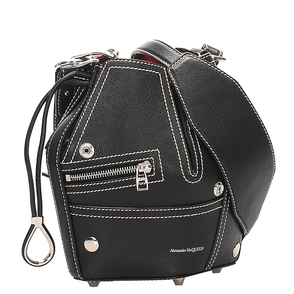 

Alexander McQueen Black Leather Biker Bucket Crossbody Bag
