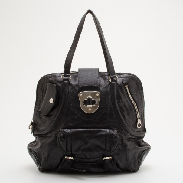 Pre Owned Alexander McQueen Black Leather Flapper Satchel 
