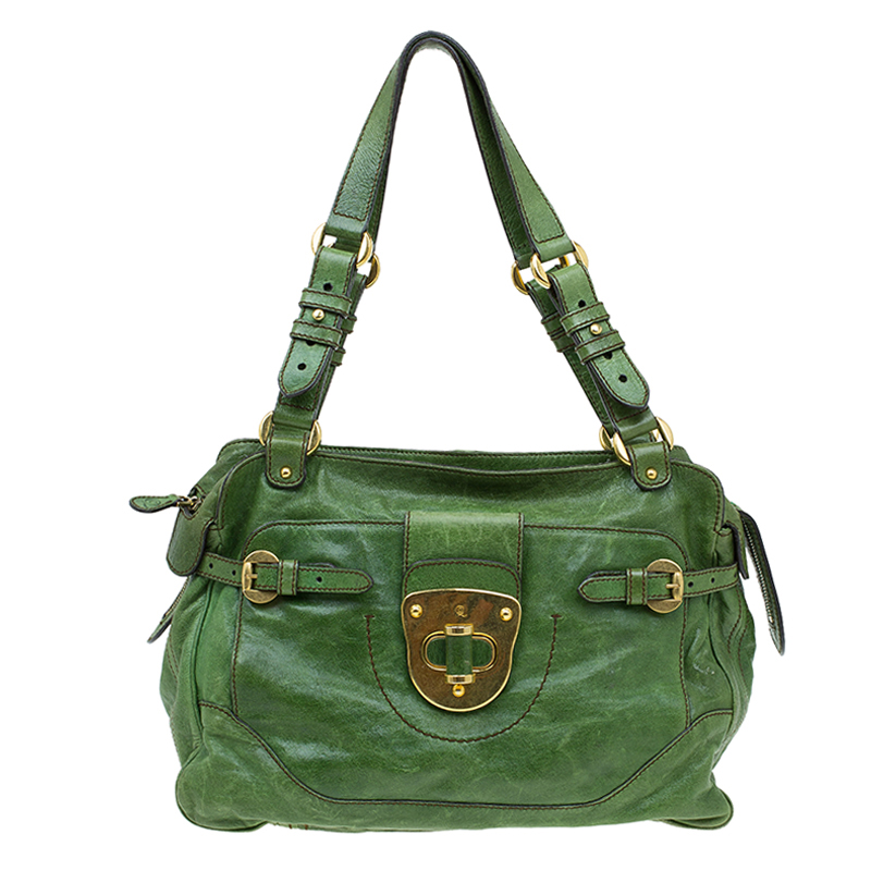 Pre Owned Alexander McQueen Green  Leather Flapper Shoulder Bag
