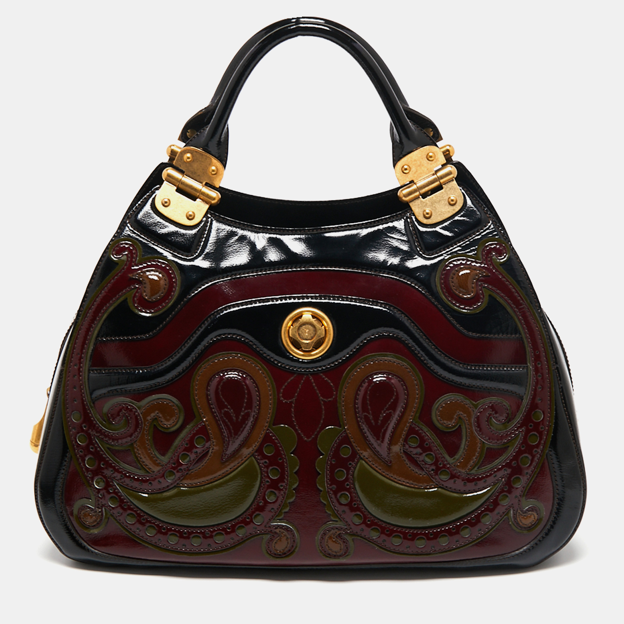 Pre Owned Alexander McQueen Multicolor Paisley Patent Leather Hinge Turn Lock Satchel