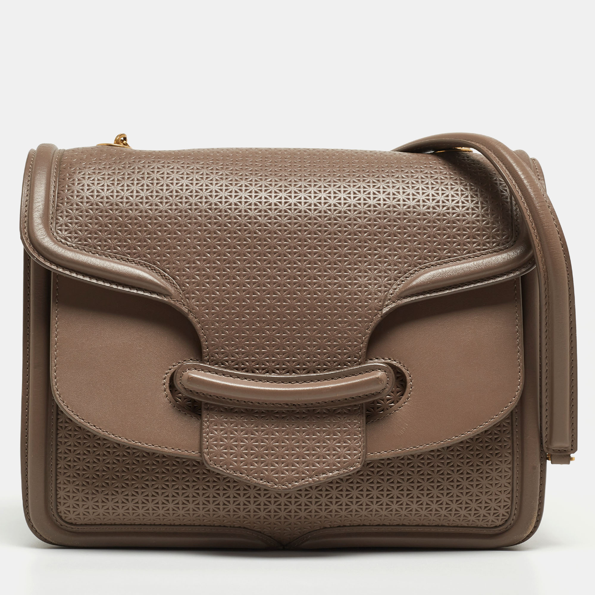 

Alexander McQueen Taupe Textured Leather Heroine Chain Shoulder Bag, Brown