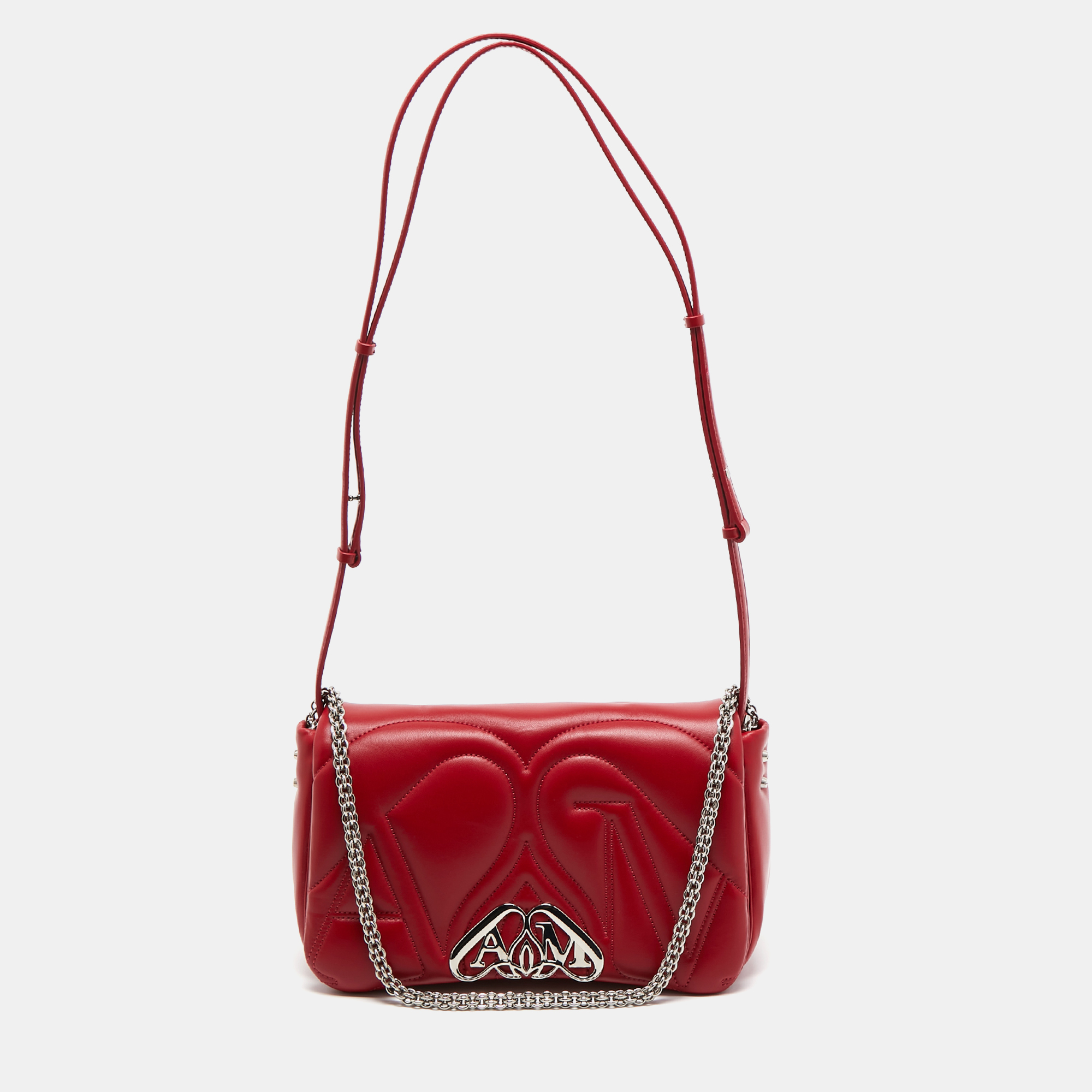 Pre-owned Alexander Mcqueen Red Embossed Leather The Seal Shoulder Bag