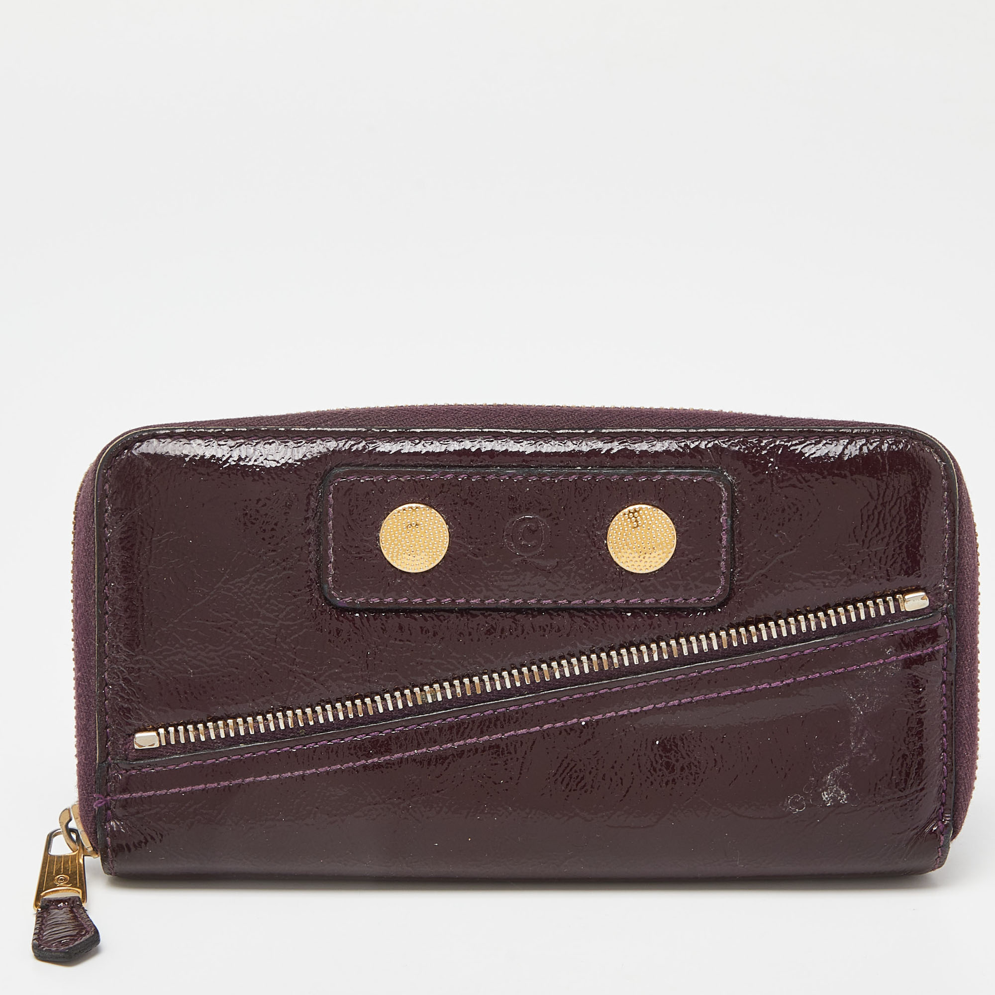 Pre-owned Alexander Mcqueen Purple Patent Leather Zip Around Wallet