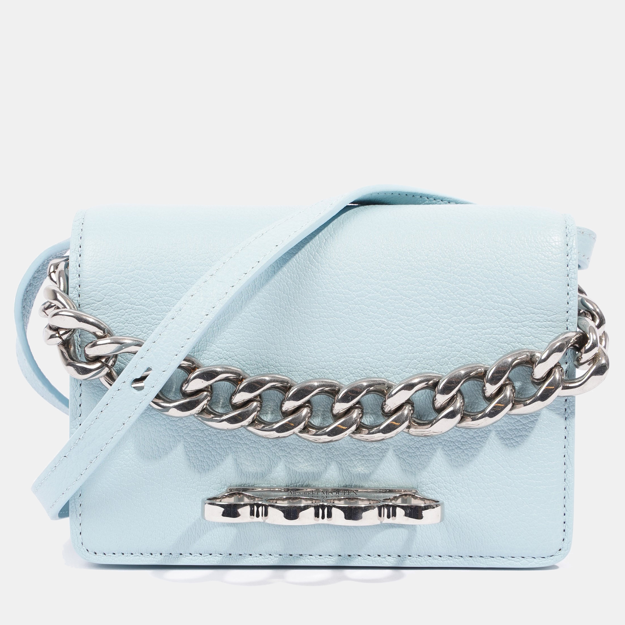 

Alexander McQueen Four Ring Chain Light Blue Leather