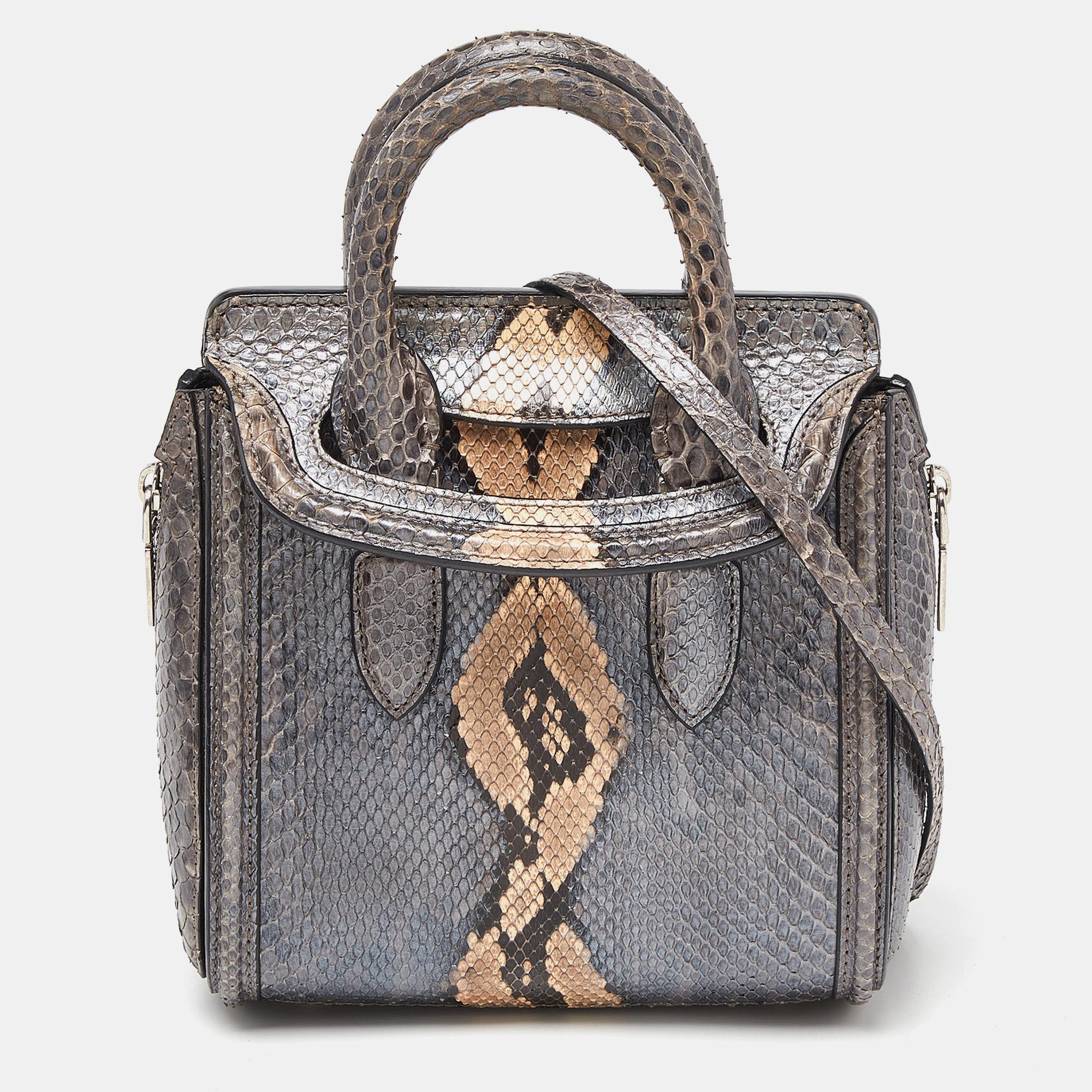

Alexander McQueen Metallic Grey Python Mini Heroine Bag