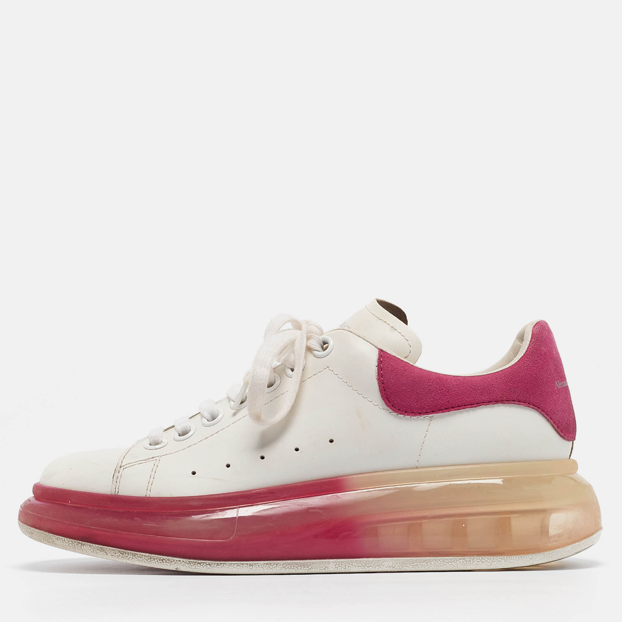 

Alexander McQueen White/Pink Leather Oversized Clear Sole Sneakers Size