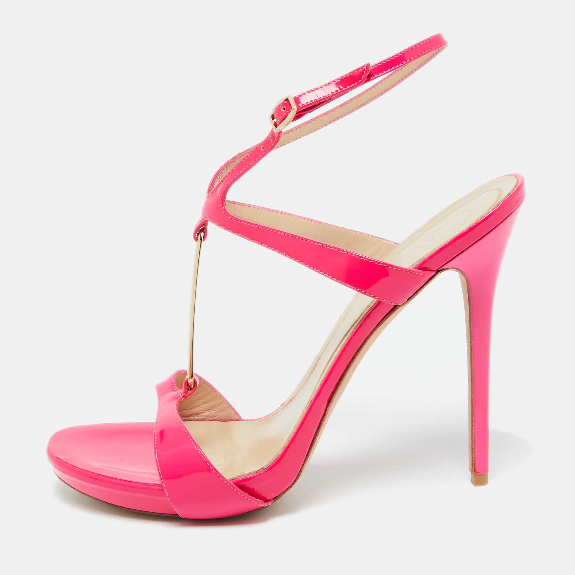 

Alexander McQueen Hot Pink Patent Leather Ankle Strap Sandals