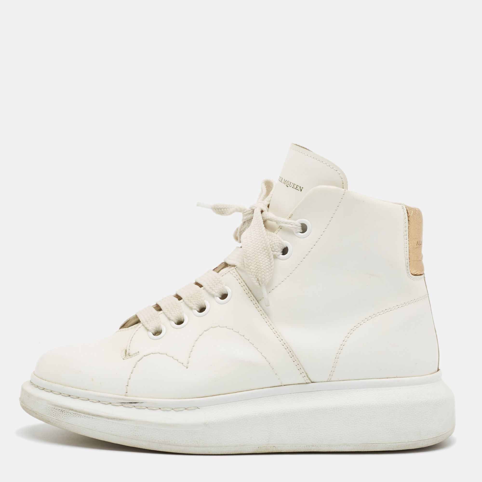 

Alexander McQueen White Leather High Top Sneakers Size