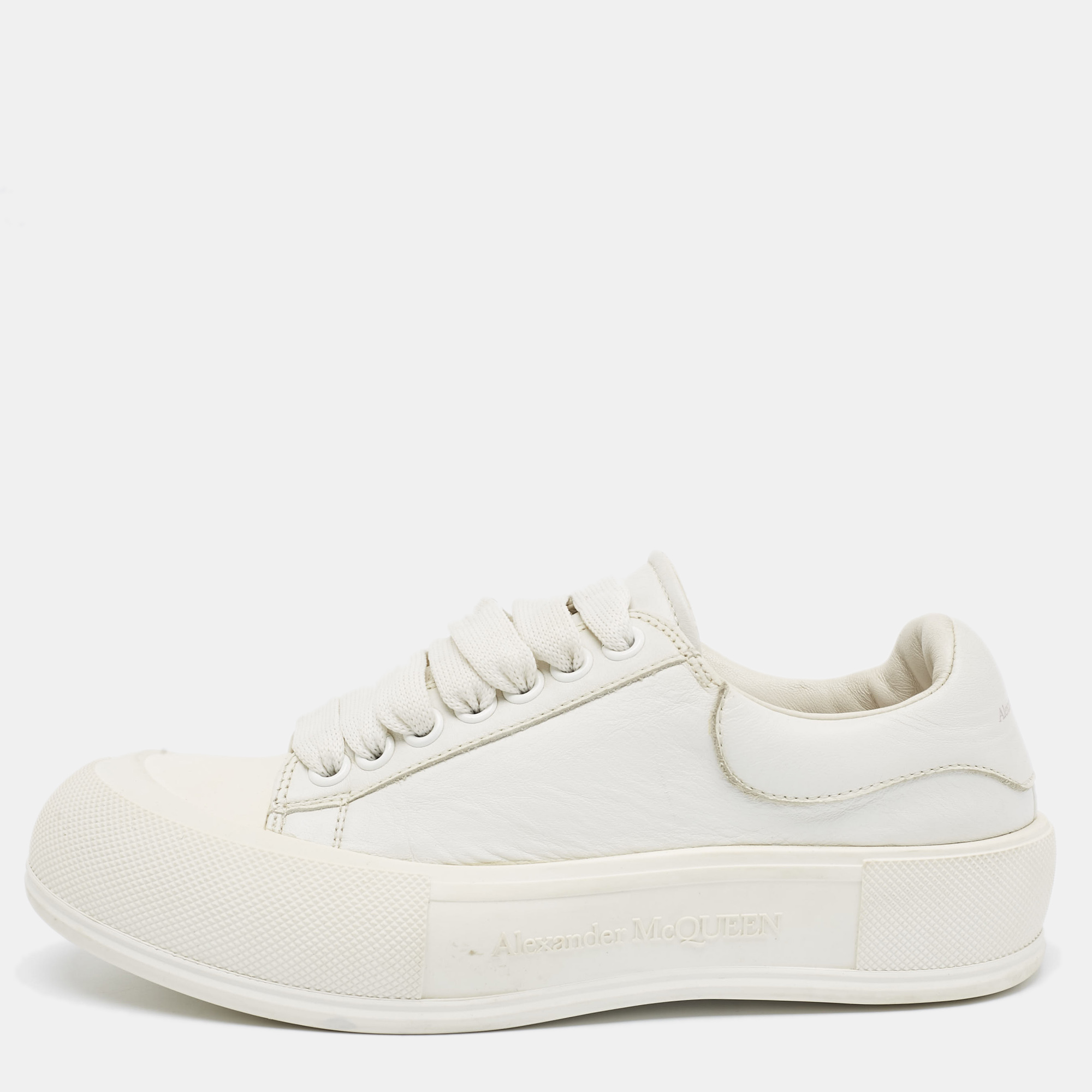 

Alexander McQueen White Leather Deck Plimsoll Lace Up Sneakers Size