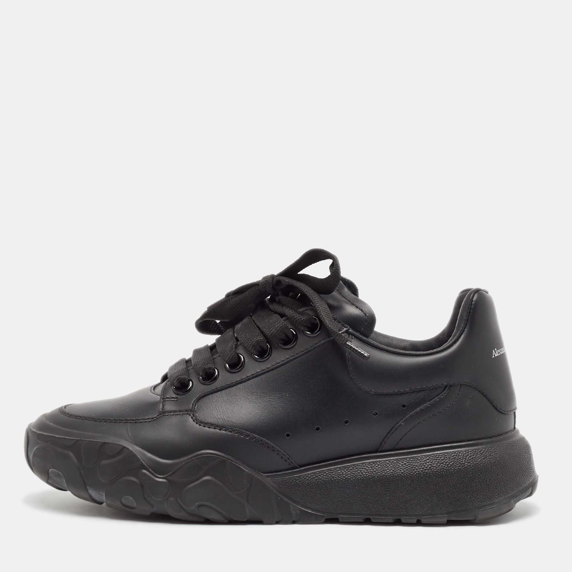 

Alexander McQueen Black Leather Court Sneakers Size