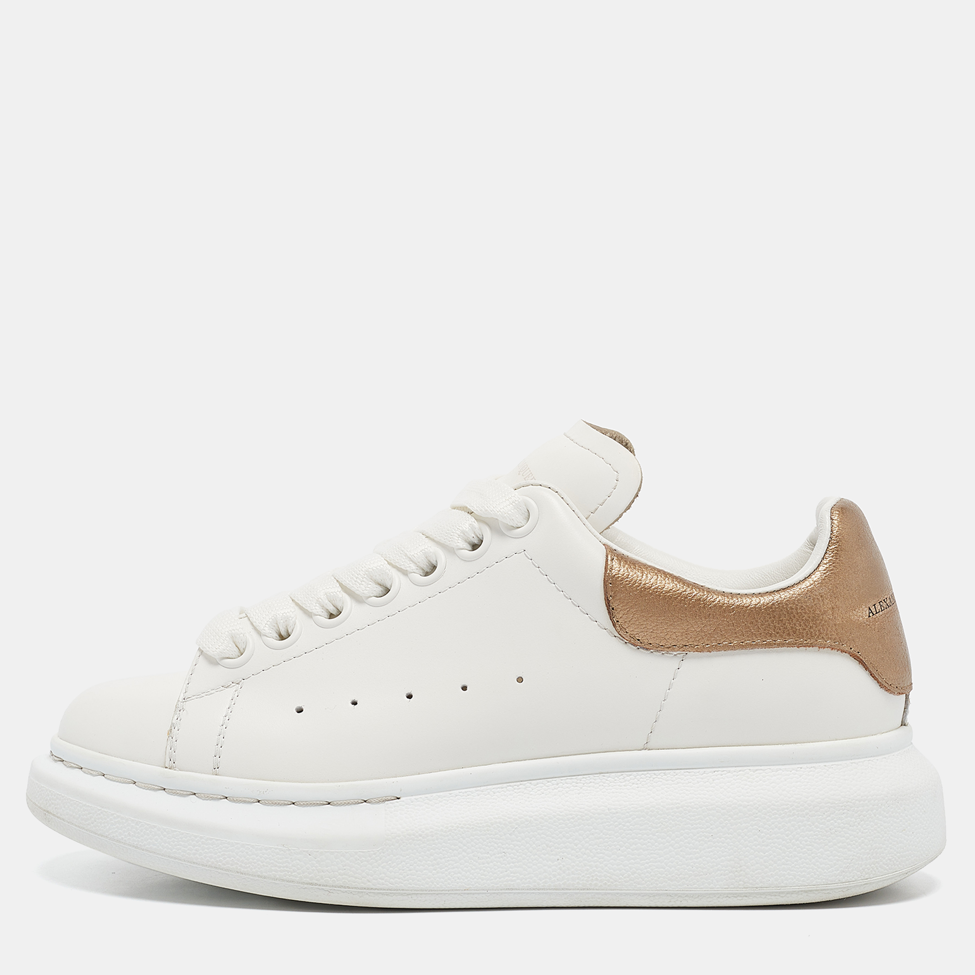 

Alexander McQueen White/Gold Leather Larry Sneakers Size