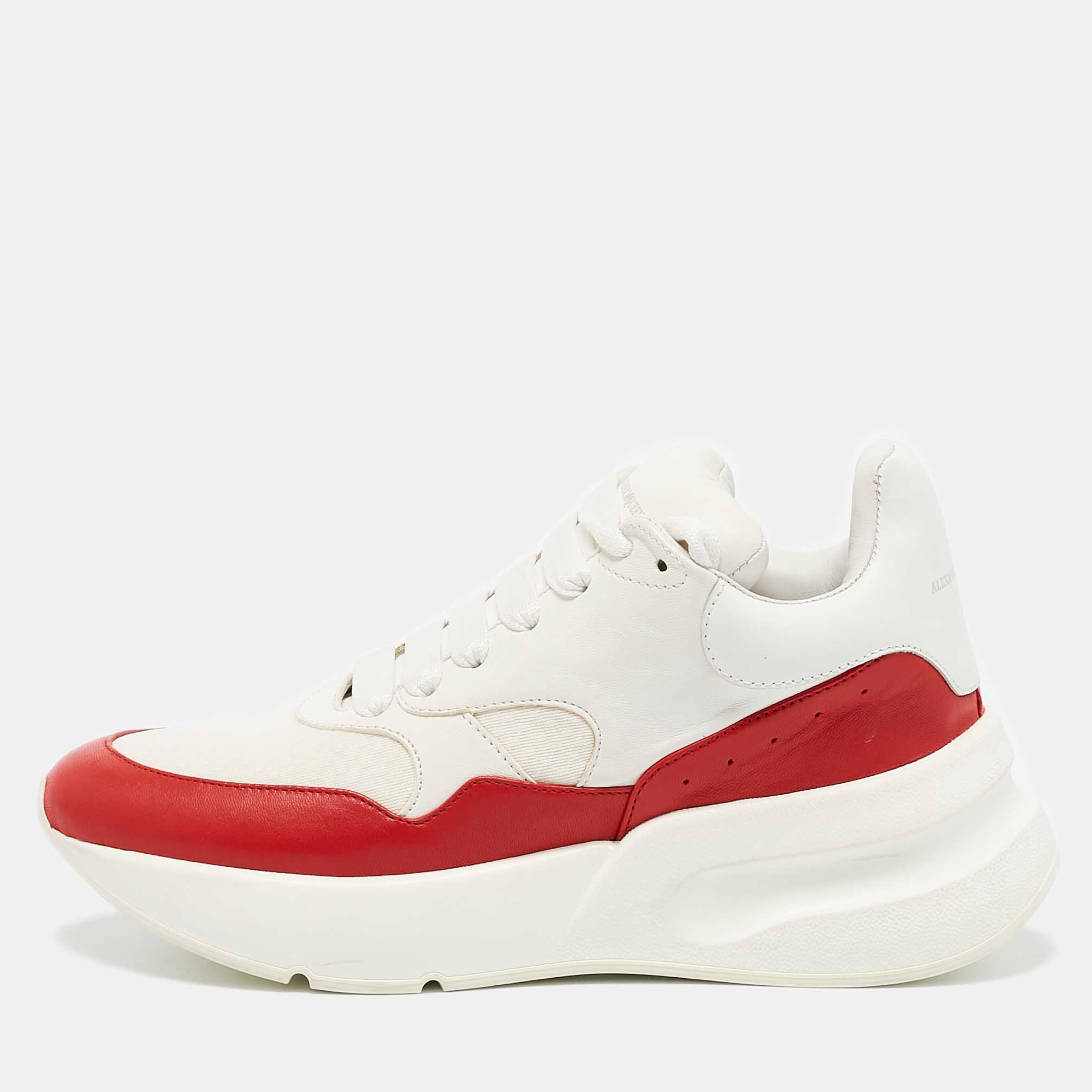 

Alexander McQueen White/Red Leather And Mesh Oversized Runner Low Top Sneakers Size