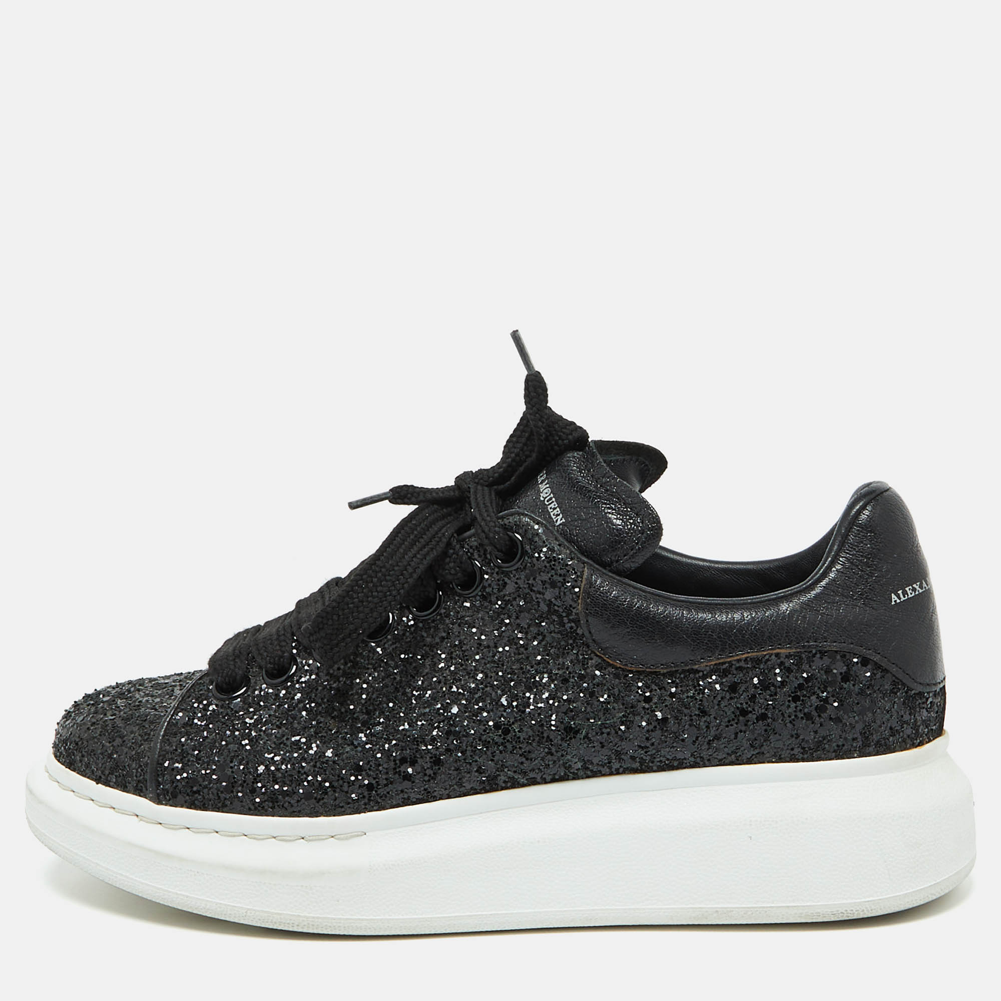 

Alexander McQueen Black Glitter Oversized Sneakers Size