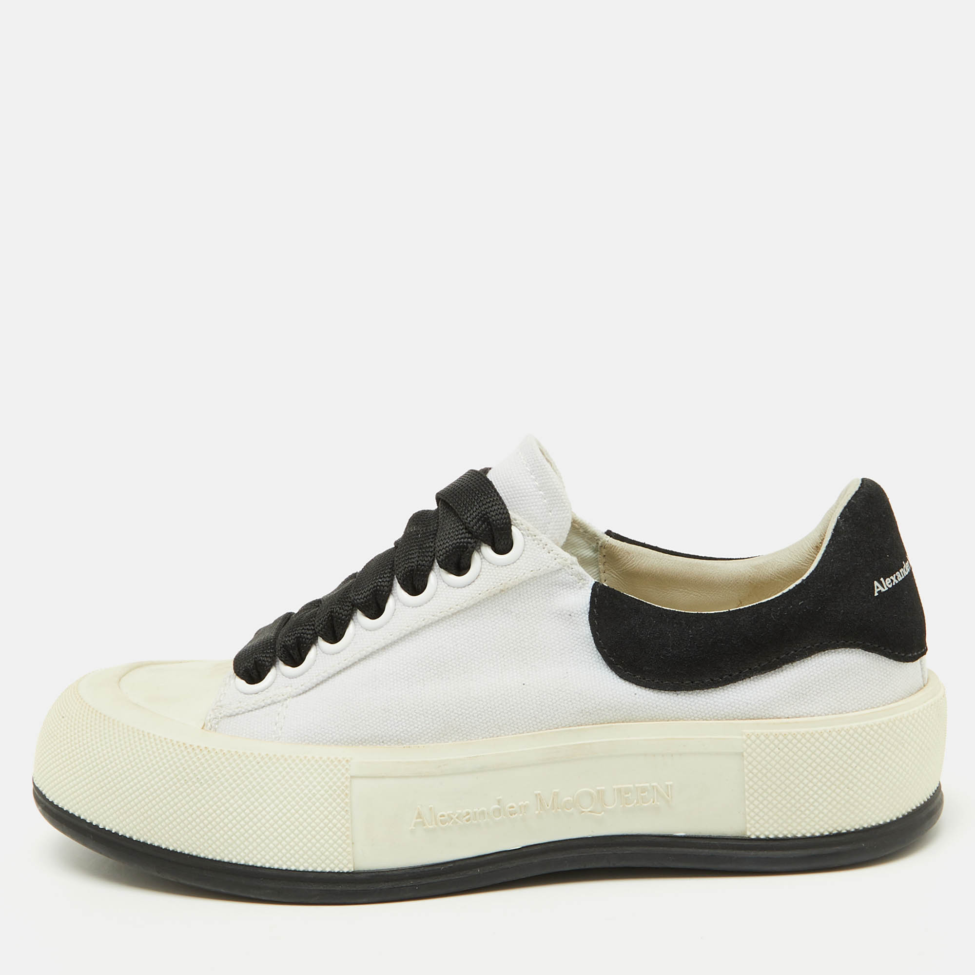 

Alexander McQueen White/Black Canvas Tread Slick Sneakers Size