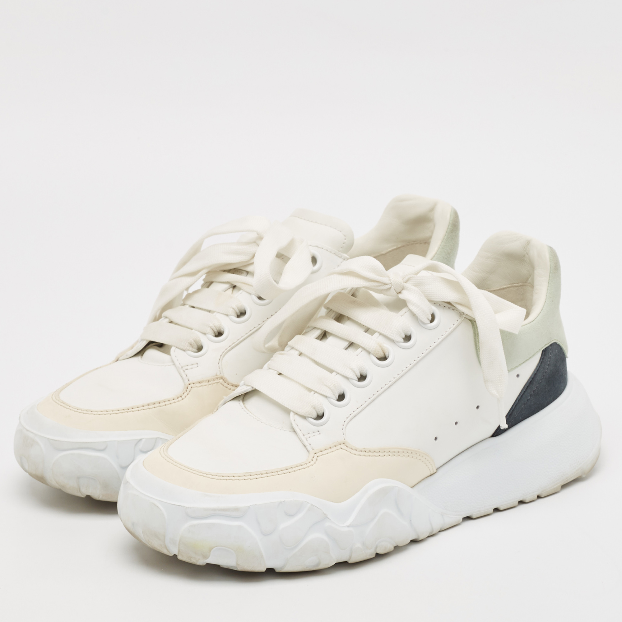 Alexander McQueen Multicolor Leather and Suede Oversized Runner Sneakers Size 37.5 