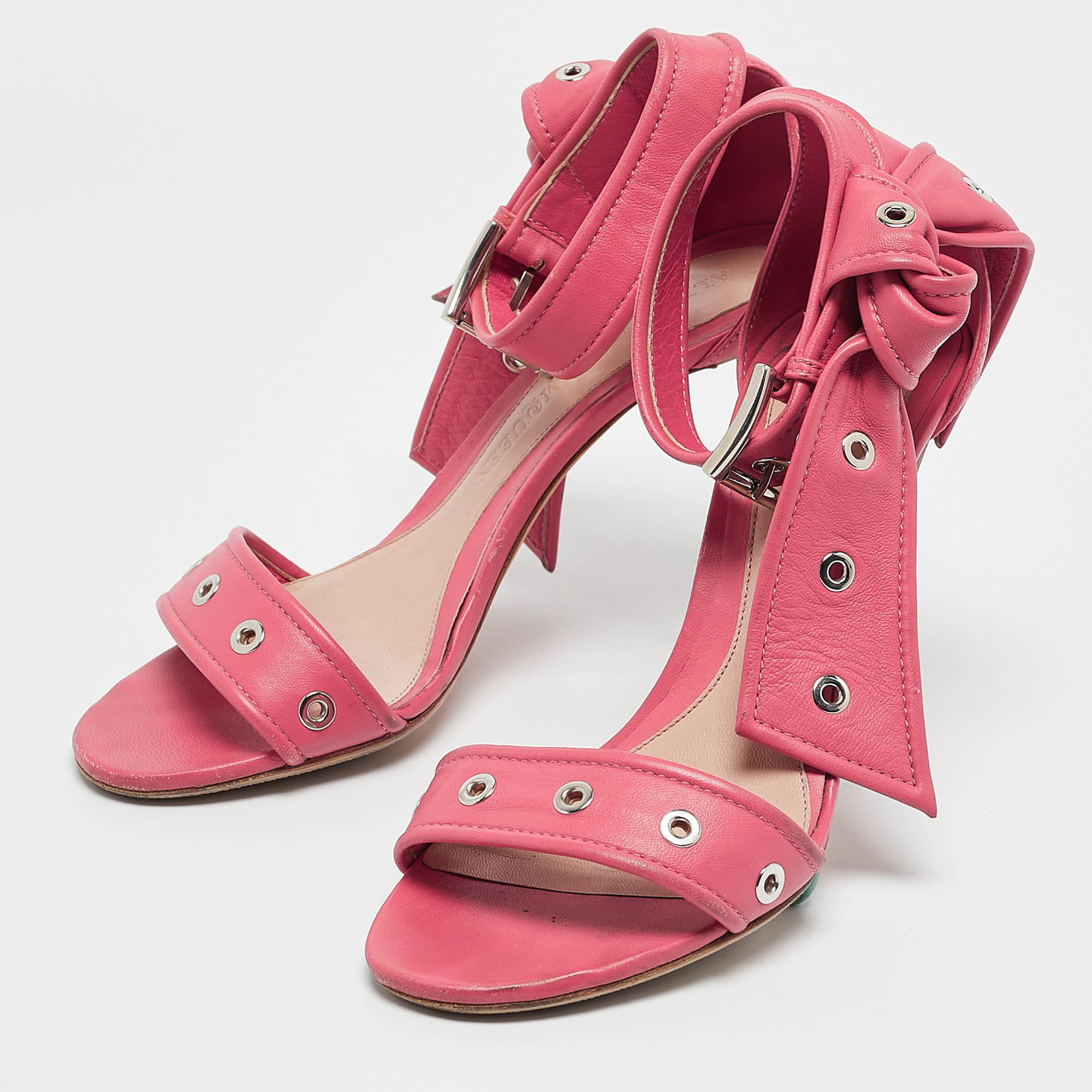 Alexander McQueen Pink Leather Ankle Strap Sandals Size 38 