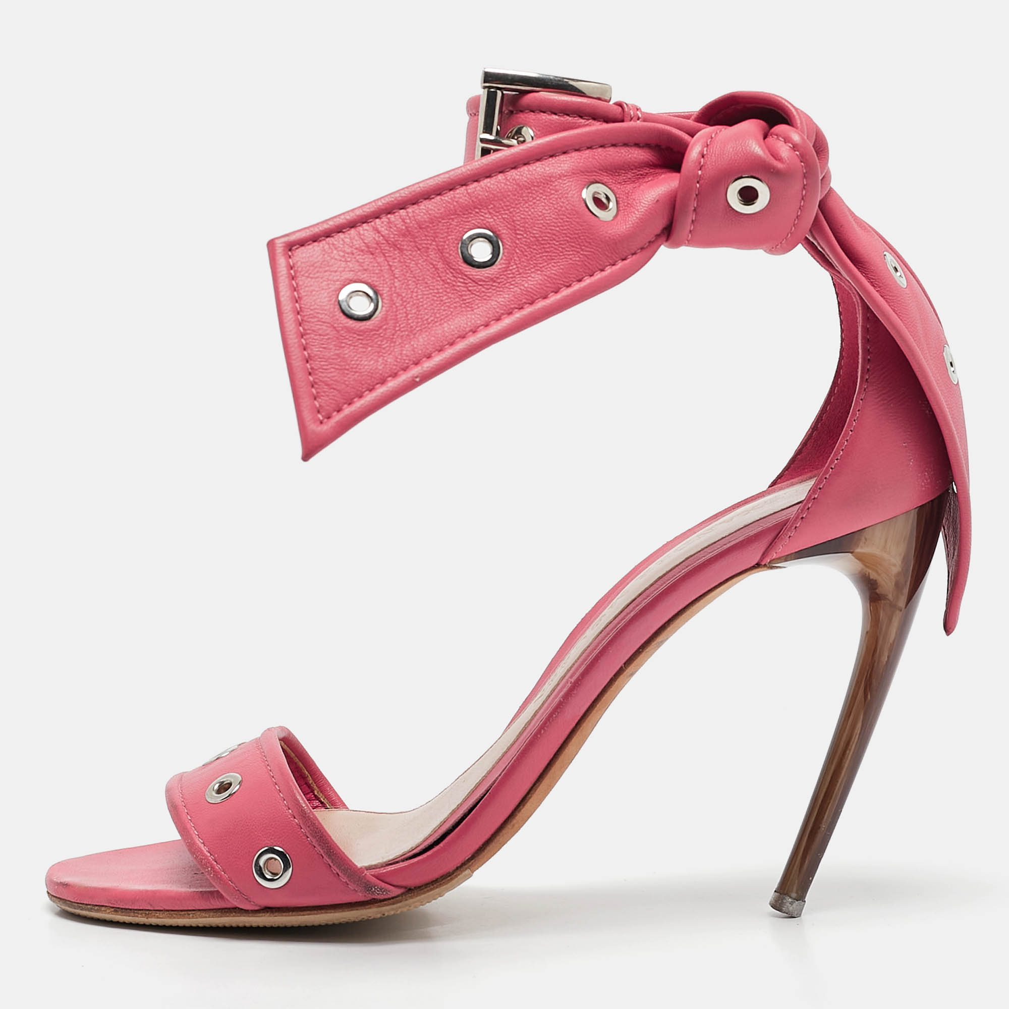 

Alexander McQueen Pink Leather Ankle Strap Sandals Size