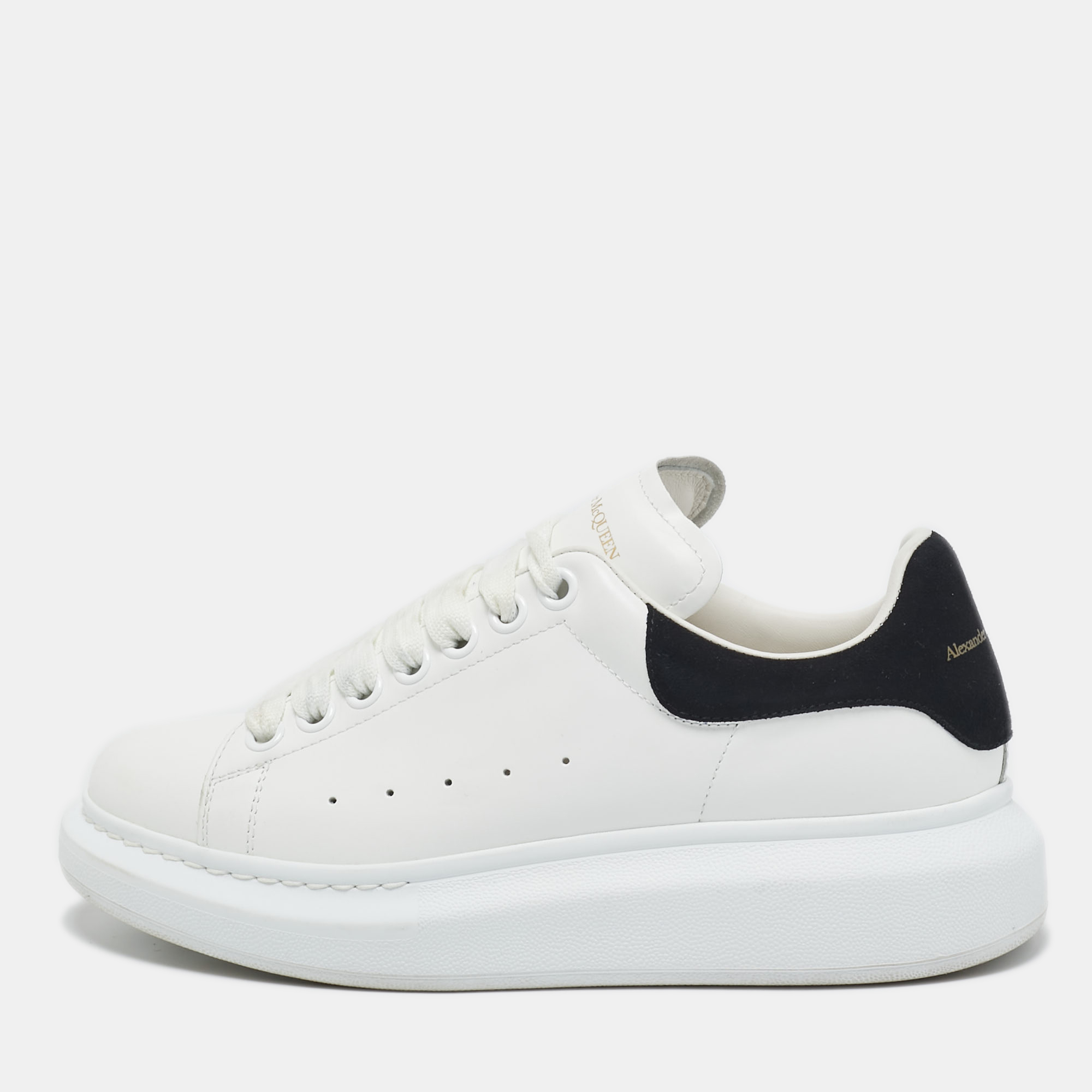 

Alexander McQueen Black/White Leather and Suede Oversized Lace Up Sneakers Size