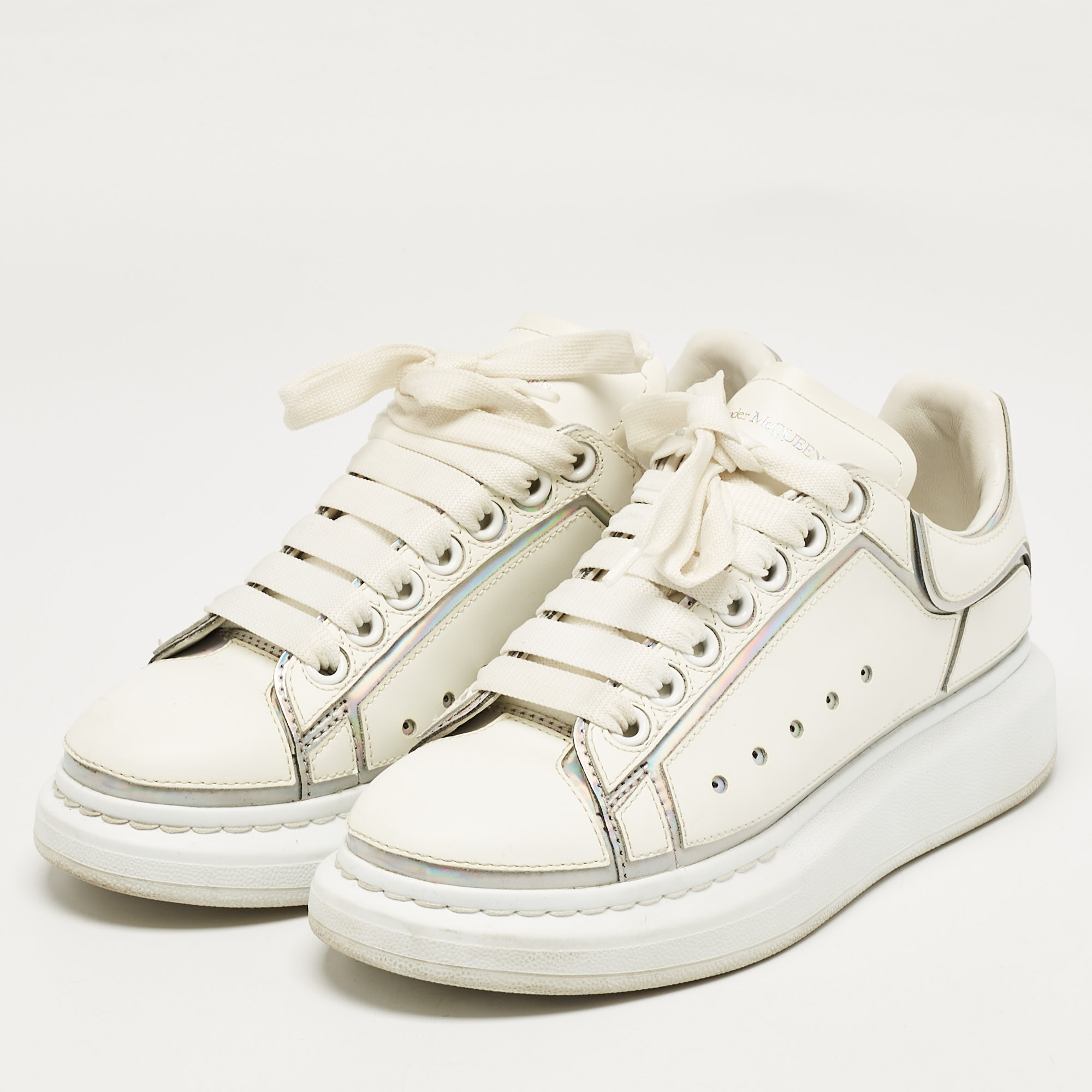 Alexander McQueen White Leather Oversized Lace Up Sneakers Size 37 