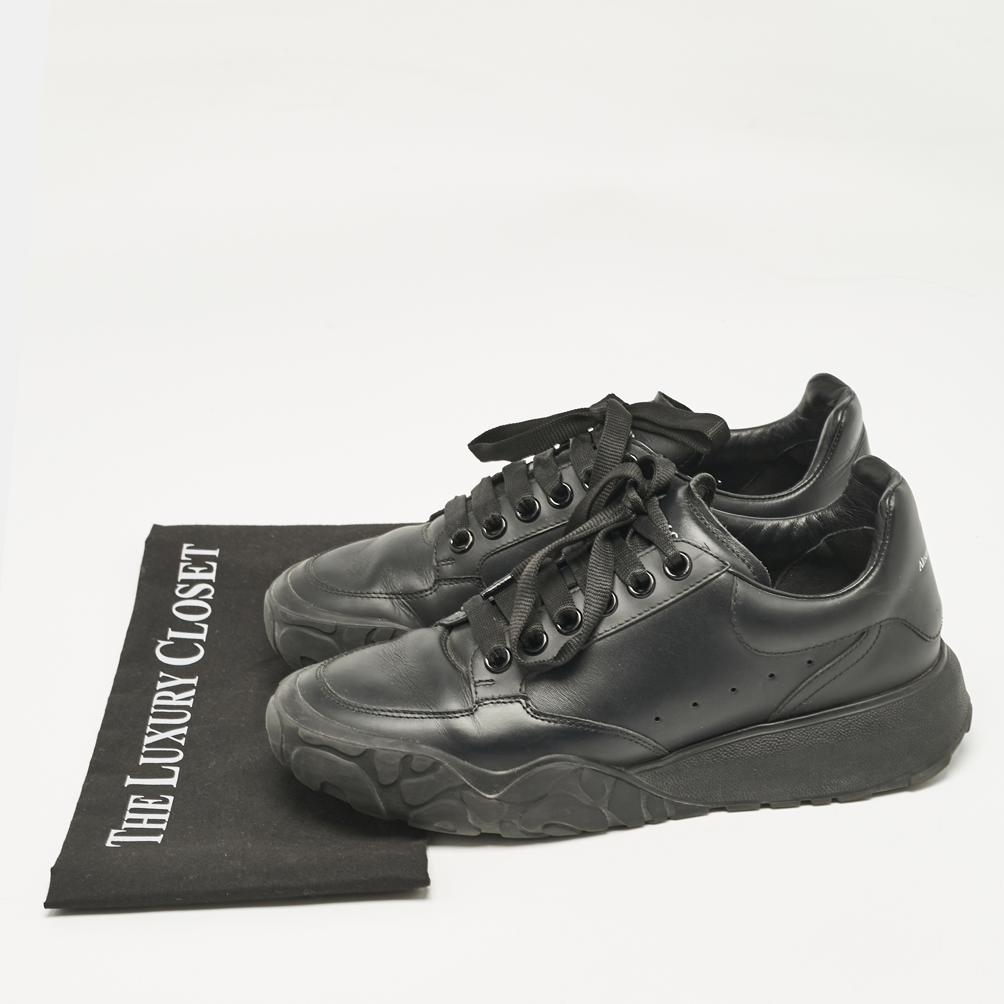 Alexander McQueen Black Leather Oversized Trainer Sneakers Size 39.5 