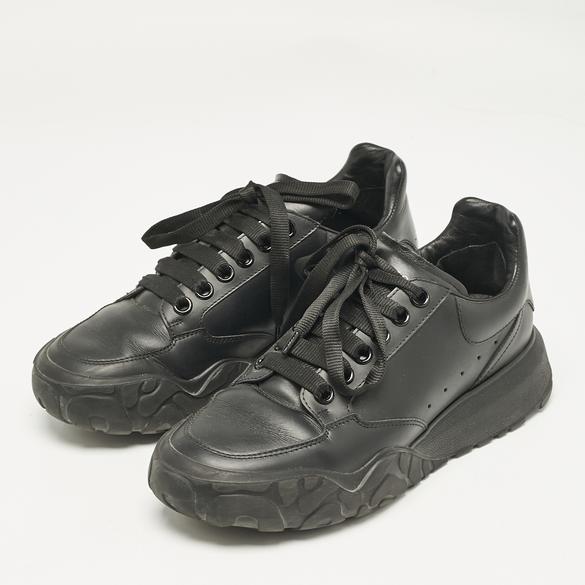 Alexander McQueen Black Leather Oversized Trainer Sneakers Size 39.5 