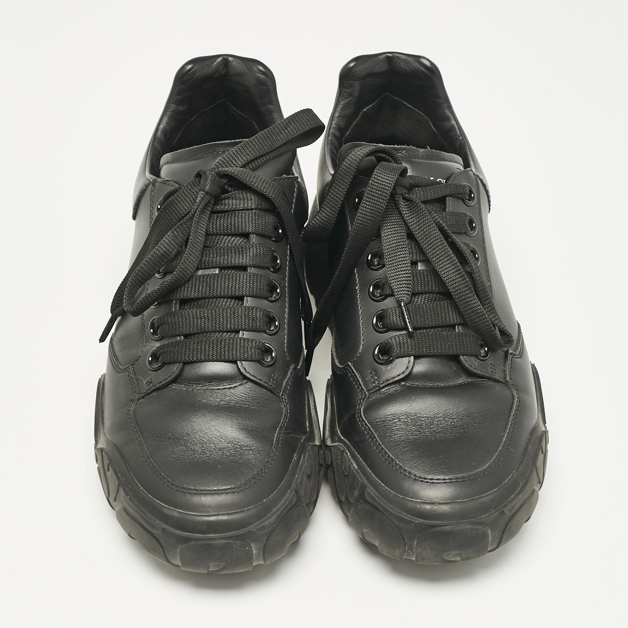 Alexander McQueen Black Leather Oversized Trainer Sneakers Size 39.5 