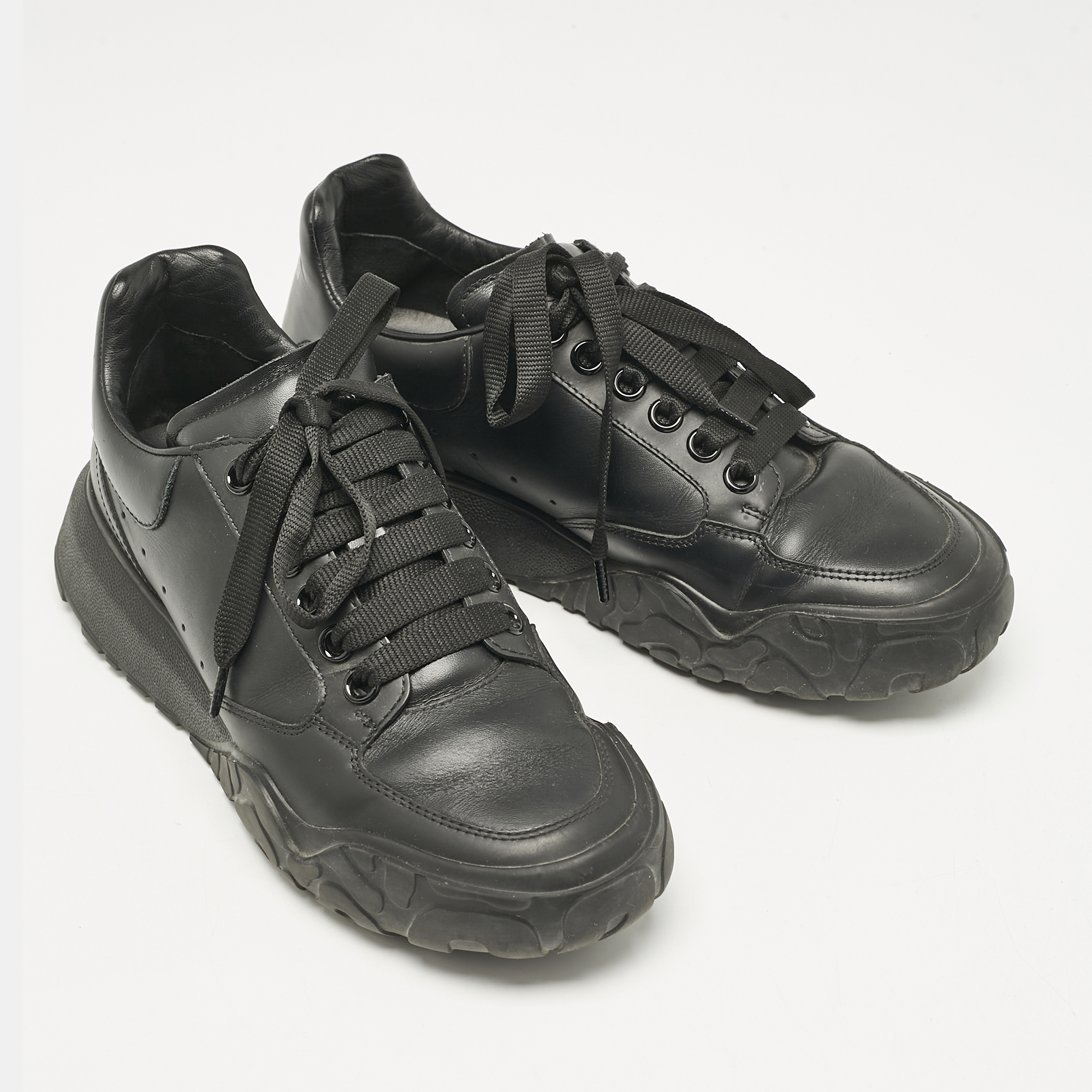 Alexander McQueen Black Leather Oversized Trainer Sneakers Size 39.5 
