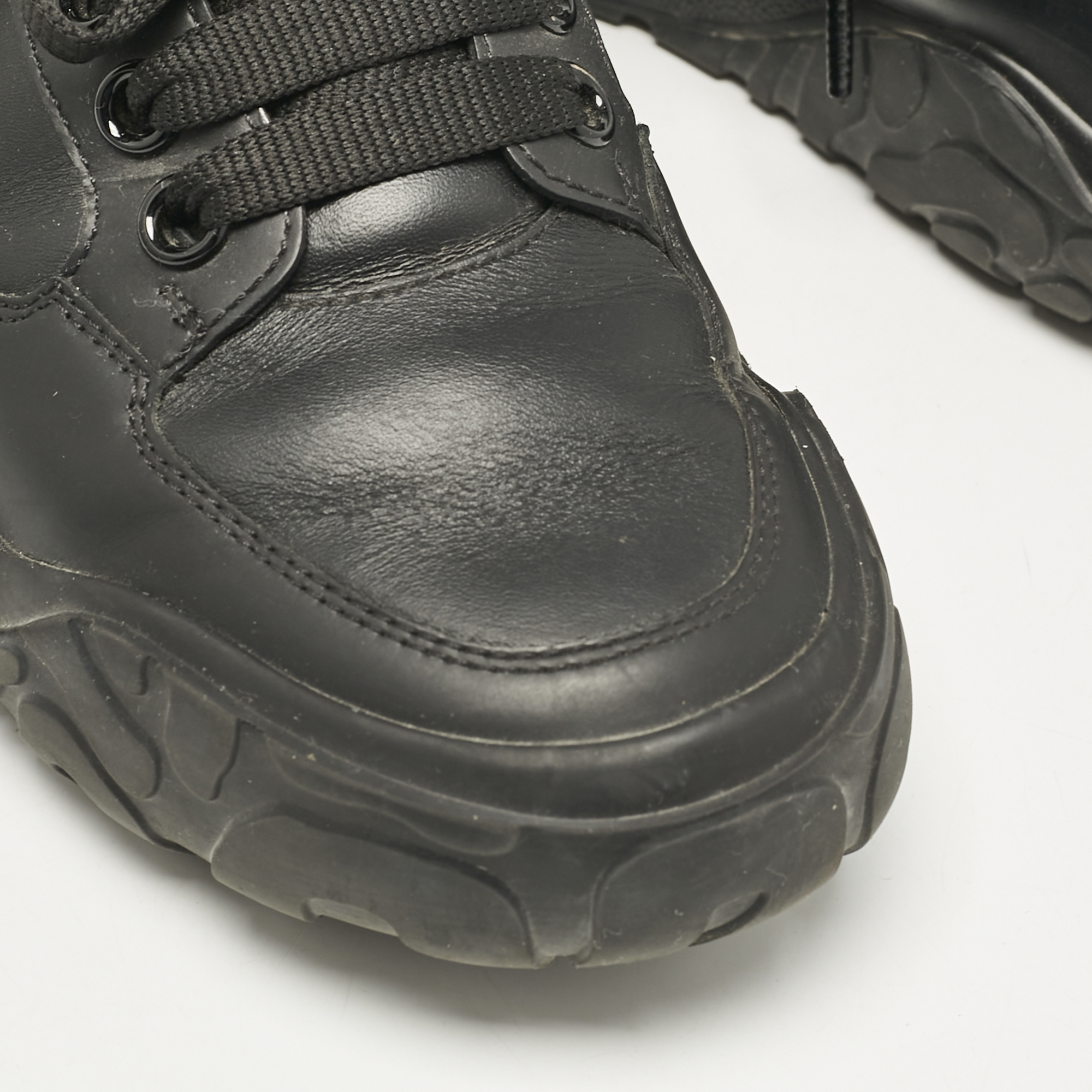 Alexander McQueen Black Leather Oversized Trainer Sneakers Size 39.5 