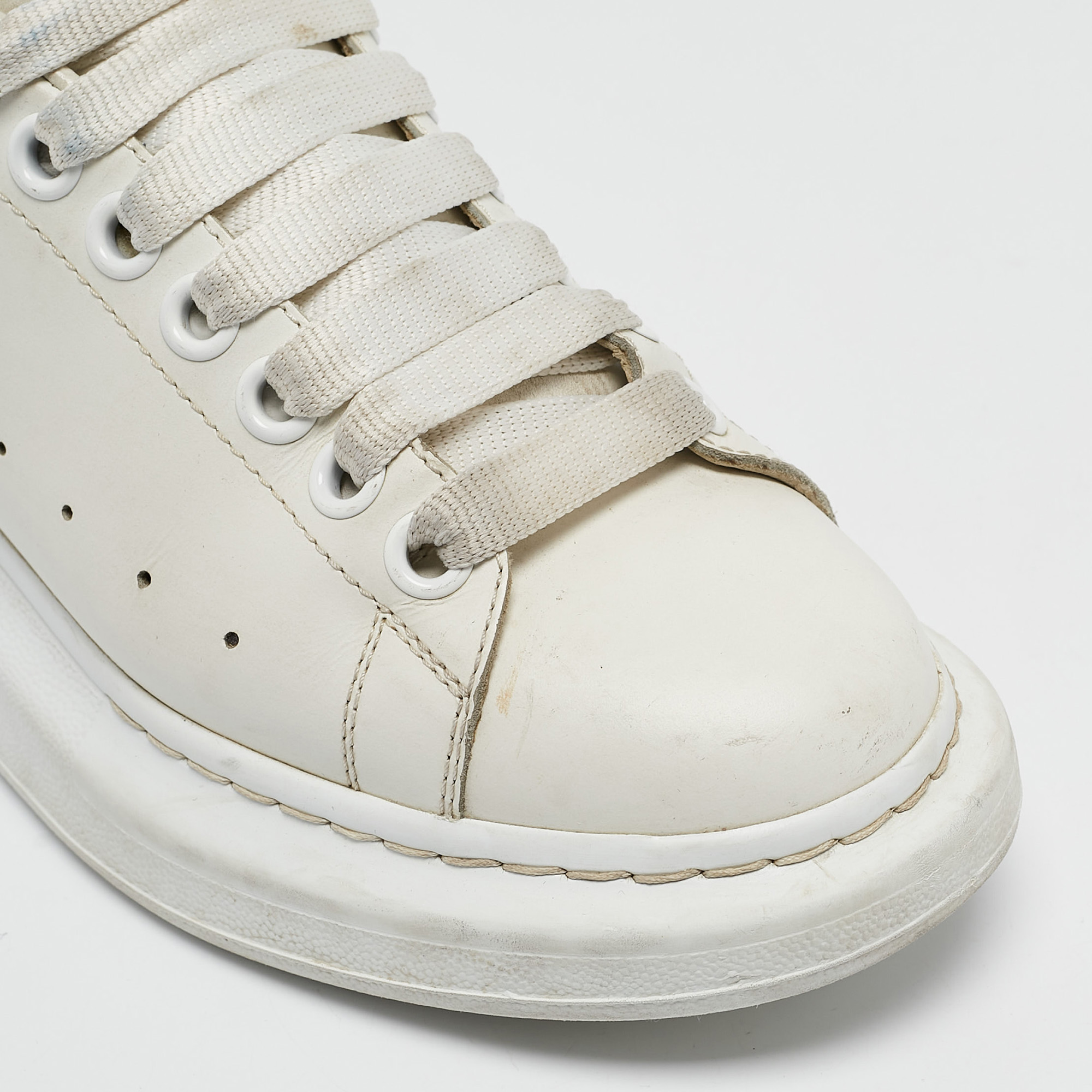 Alexander McQueen White Leather Oversized Lace Up Sneakers Size 37 