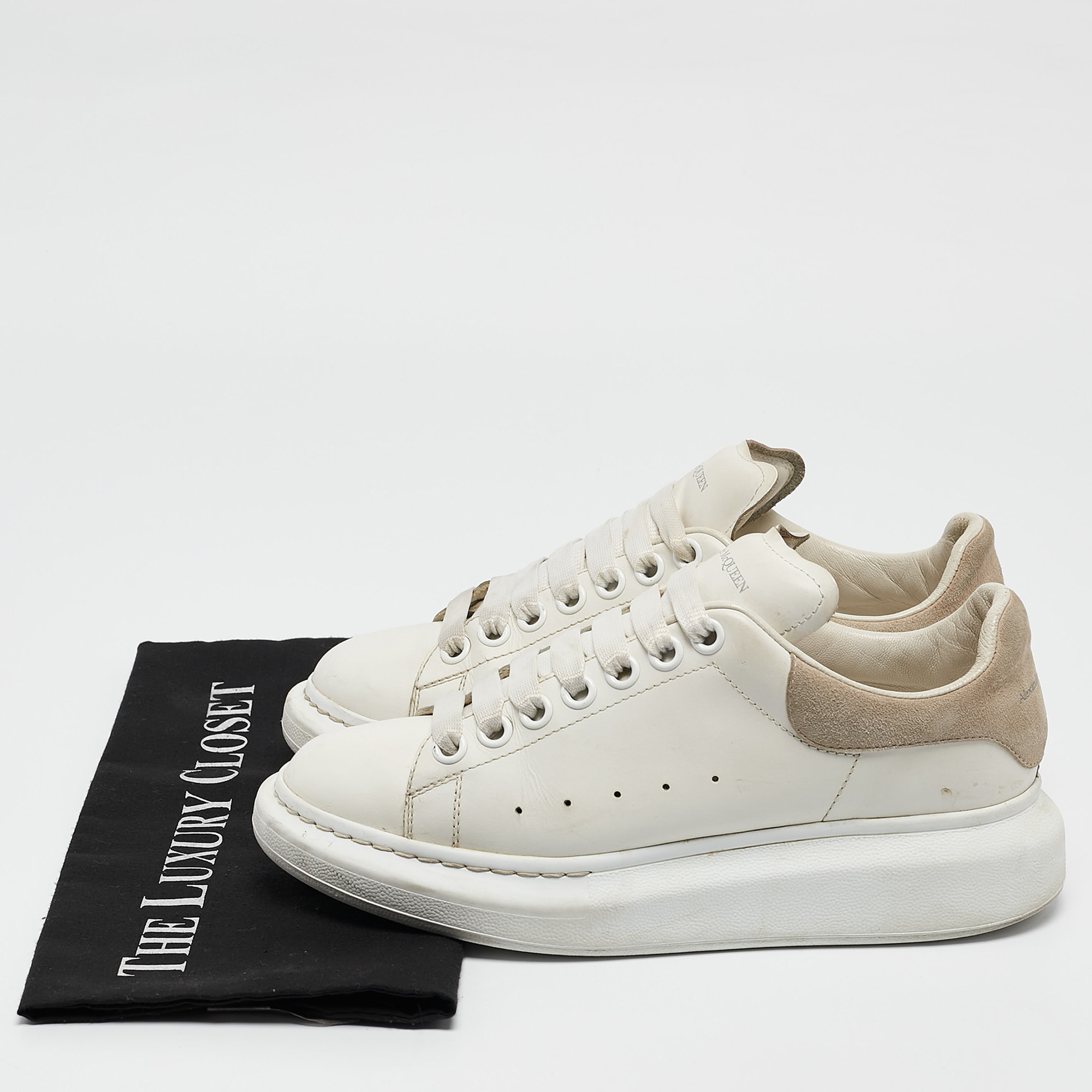 Alexander McQueen White Leather Oversized Lace Up Sneakers Size 37 
