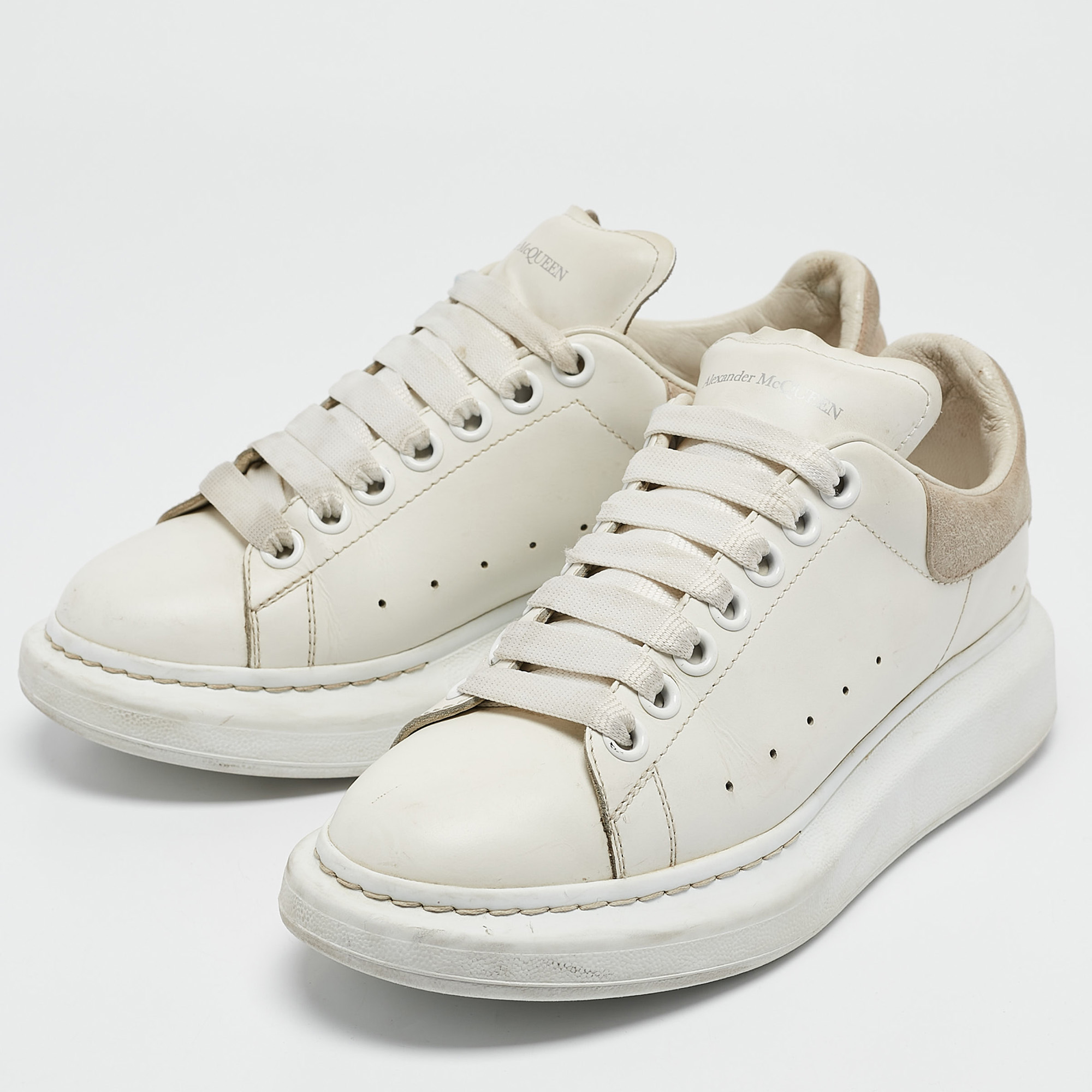 Alexander McQueen White Leather Oversized Lace Up Sneakers Size 37 