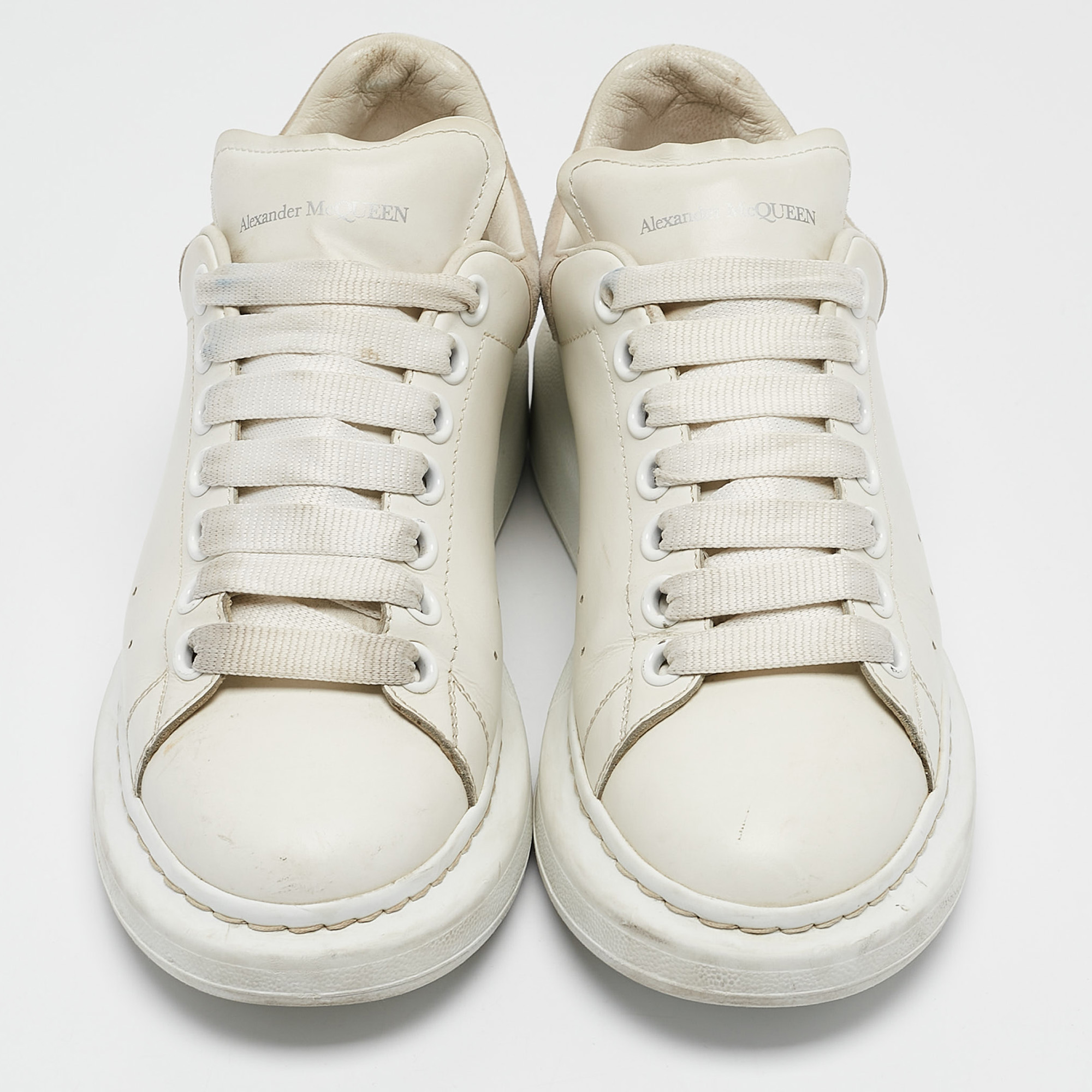 Alexander McQueen White Leather Oversized Lace Up Sneakers Size 37 